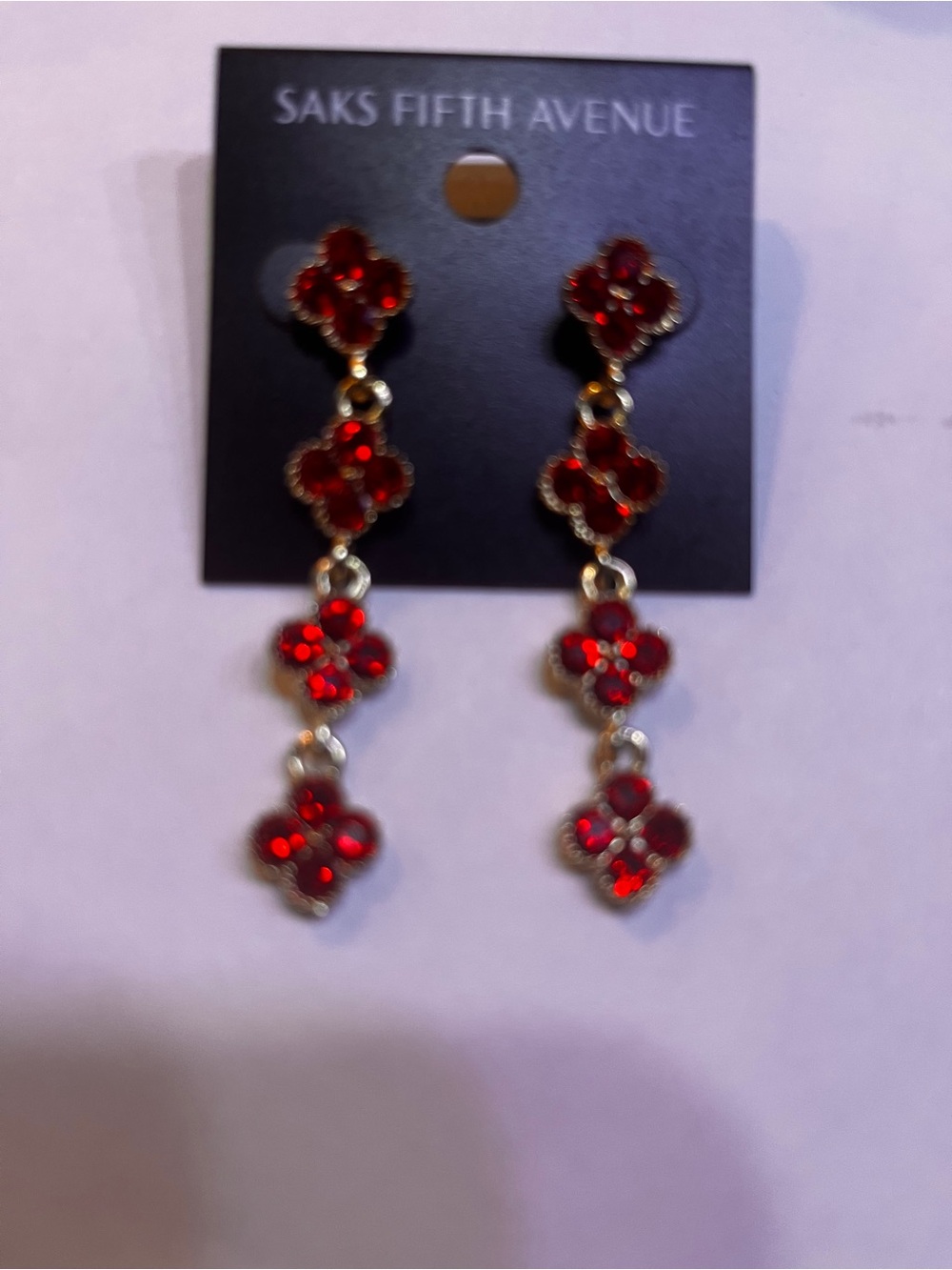Saks Fifth Avenue Red Crystal Drop Earrings Red Dangle Earrings